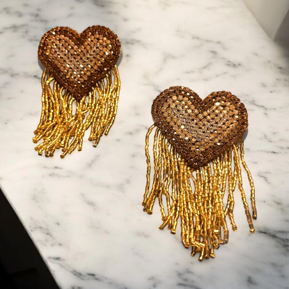 Sassy Jones Heart Shaped Beaded Earrings with Fringe